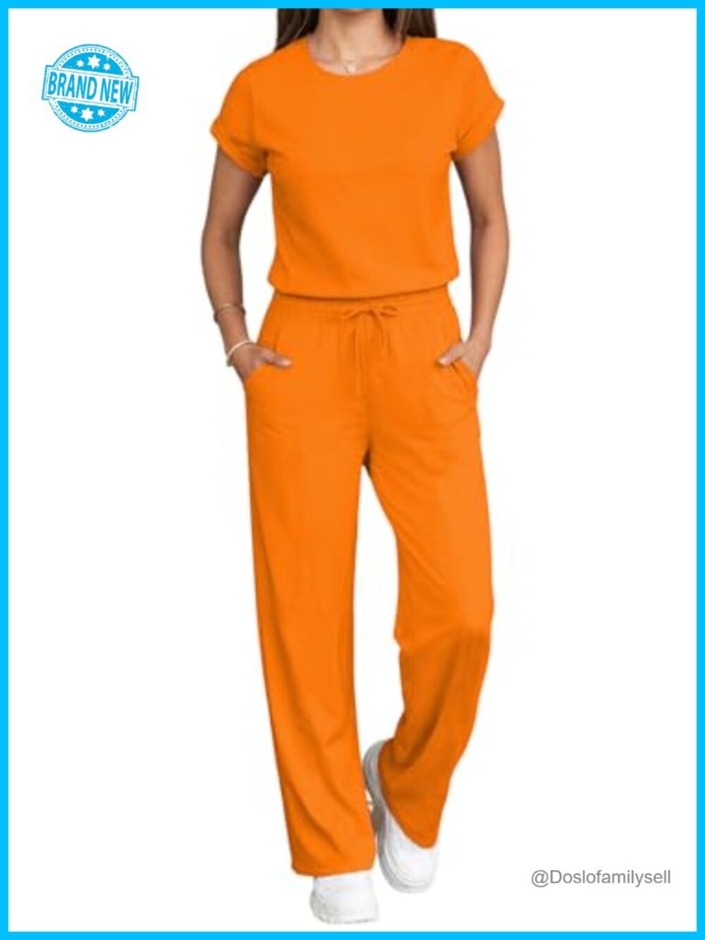 2 Piece Lounge Set Short Sleeve Top Wide Leg Pants Tracksuit - Picture 1 of 5